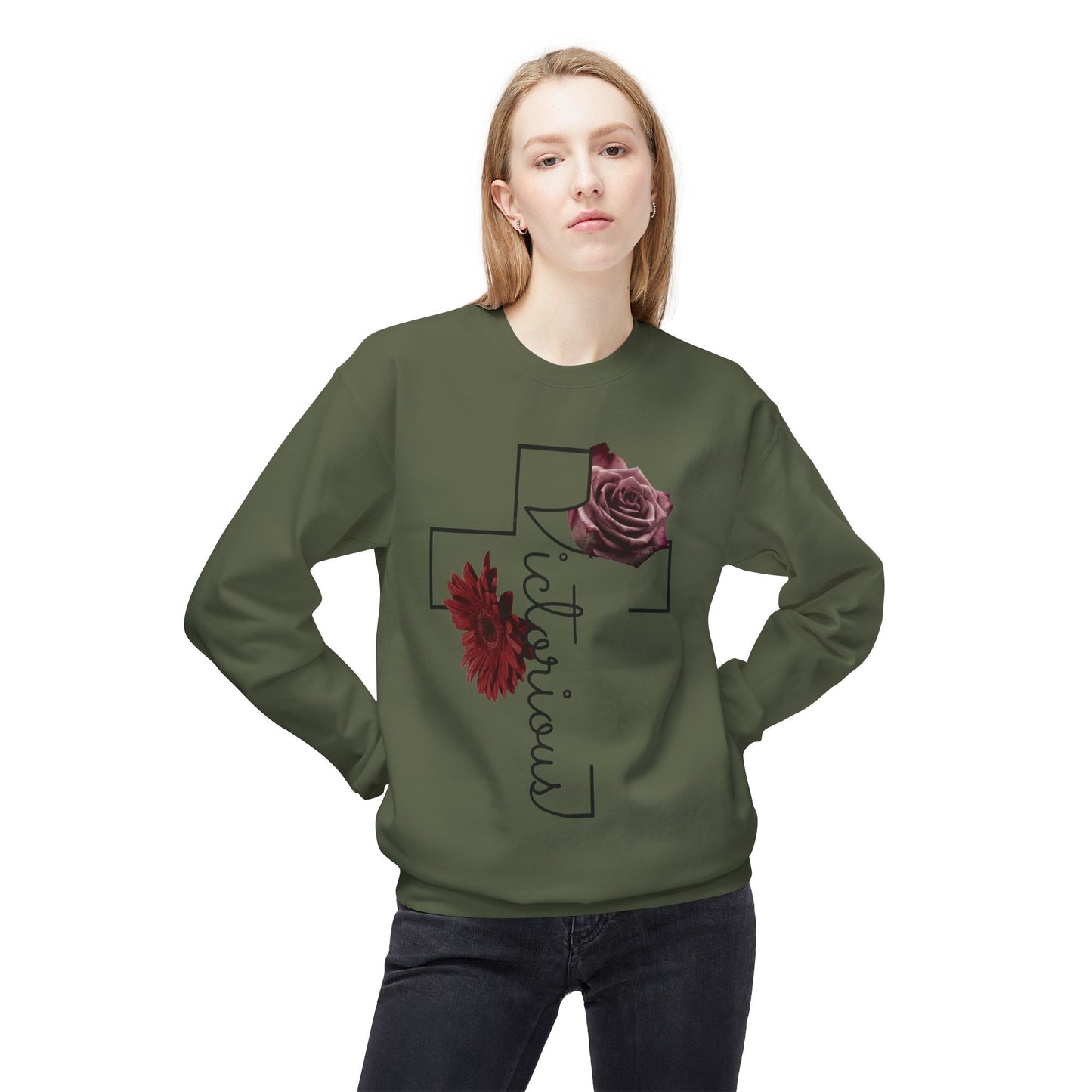 Victorious Rose Fleece Crewneck Sweatshirt